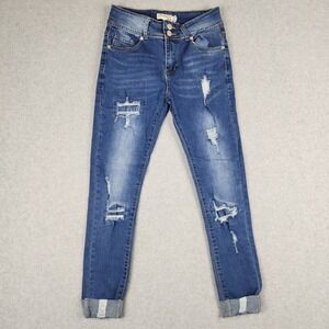 Celebrity Ace Skinny Jeans Womens 5/27 Blue Distressed High Rise Double Button